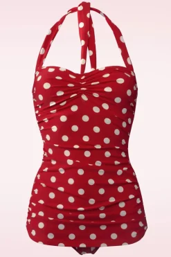 Esther Williams Klassiek Badpak Met Polkadots In Rood En Wit>Vrouwen Badpakken