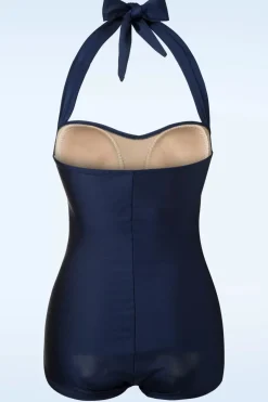 Esther Williams Klassiek Jaren Vijftig Eendelig Badpak In Marineblauw><noscript><img width=