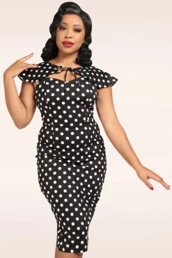 Collectif Clothing Lilla Polka Peplum Pencil Jurk In Zwart>Vrouwen Plus Size Jurken