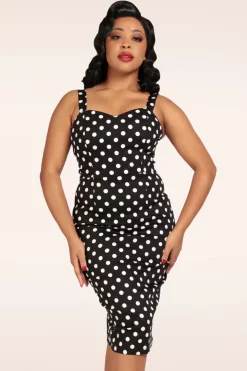 Collectif Clothing Lilla Polka Peplum Pencil Jurk In Zwart><noscript><img width=