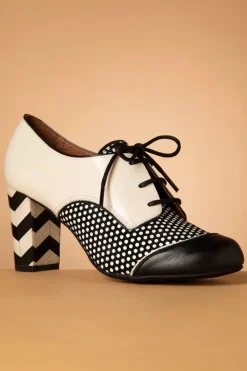 Nemonic Madison Lederen Booties In Zwart En Romig Wit><noscript><img width=