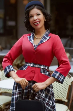 Miss Candyfloss Malini Rose Tartan Blazer In Rood En Marineblauw>Vrouwen Jassen