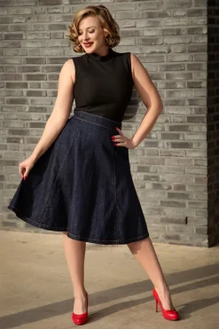 Rock-a-Booty Mona Lee Swing Rok In Donkerdenim>Vrouwen Rokken