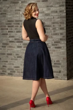 Rock-a-Booty Mona Lee Swing Rok In Donkerdenim>Vrouwen Rokken