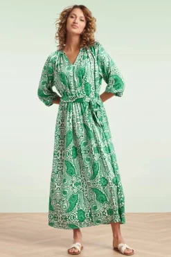 Smashed Lemon Myra Maxi Jurk In Gebroken Wit En Groen>Vrouwen Plus Size Jurken