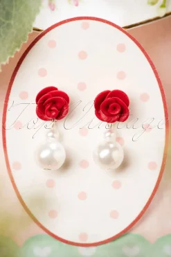 Sweet Cherry Oorbellen Met Roos En Parel In Ivoor>Vrouwen Sieraden