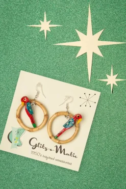 Glitz-o-Matic Papegaai Bamboe Oorringen In Rood>Vrouwen Sieraden