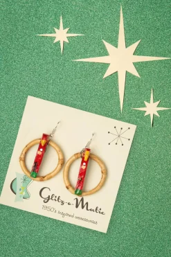 Glitz-o-Matic Papegaai Bamboe Oorringen In Rood><noscript><img width=