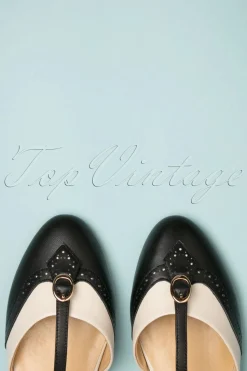 Charlie Stone Parisienne T-Strap Flats In Zwart En Creme><noscript><img width=