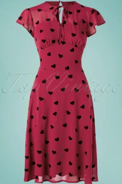 Vixen Peppa Chiffon Hearts Tea Jurk In Frambozenrood>Vrouwen Swing Jurken