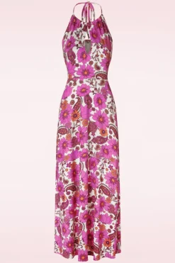 Vintage Chic for Topvintage Polly Maxi Jurk In Wit En Roze>Vrouwen Plus Size Jurken