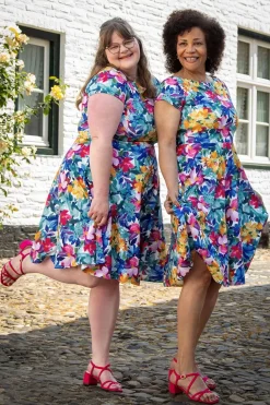 Vintage Chic for Topvintage Reva Swingjurk Met Bloemenprint In Meerdere Kleuren>Vrouwen Plus Size Jurken
