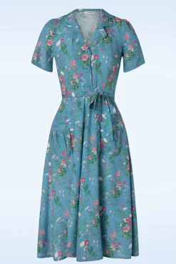 Very Cherry Revers Fieldbouquet Midi Jurk In Blauw>Vrouwen Swing Jurken