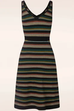 King Louie Riera Gestreepte Gebreide Jurk Met Diepe V-Hals In Zwart><noscript><img width=