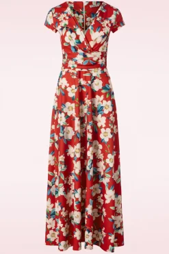 Vintage Chic for Topvintage Rinda Bloemen Maxi Jurk In Warm Rood>Vrouwen Plus Size Jurken
