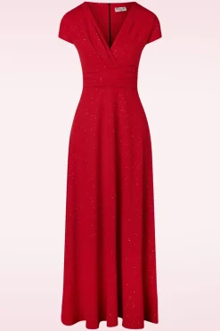 Vintage Chic for Topvintage Rinda Glitter Maxijurk In Rood>Vrouwen Maxi Jurken