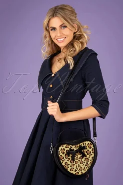 Banned Retro Rockabilly Heart Handtas In Zwart En Leopard><noscript><img width=