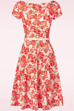 Vintage Chic for Topvintage Ronanda Floral Swing Jurk In Wit En Rood>Vrouwen Plus Size Jurken