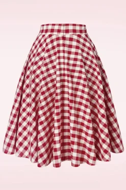 Banned Retro Row Boat Date Check Swing Rok In Rood>Vrouwen Rokken