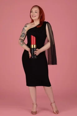 Rebel Love Clothing Sabrina Beaded Tulle Sash Pencil Jurk In Zwart><noscript><img width=