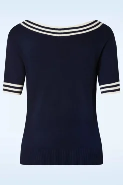 Vixen Sally Top Met Korte Mouwen En Gestreepte Halslijn In Marineblauw>Vrouwen Truitjes