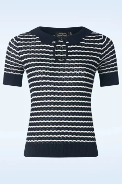 Vixen Scallop Stripe Top In Marineblauw>Vrouwen Truitjes