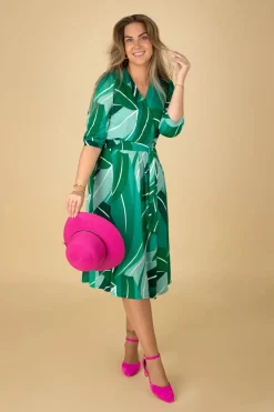 K-Design Shelley Crossover Midi Jurk In Groen>Vrouwen Plus Size Jurken