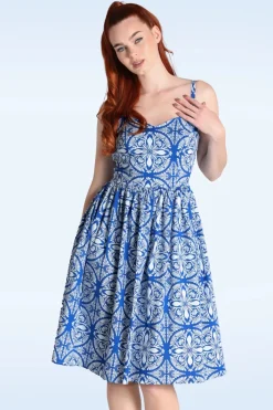 Bunny Sicily Swing Jurk In Blauw En Wit>Vrouwen Plus Size Jurken