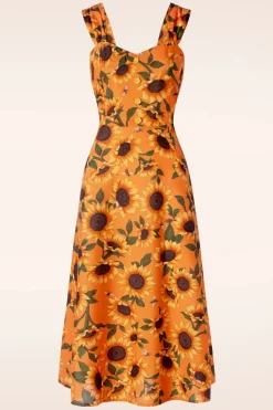 Vixen Sunflower Print Midi Jurk In Oranje>Vrouwen Plus Size Jurken