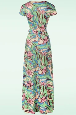 Vintage Chic for Topvintage Swirly Maxi Jurk In Groen En Roze>Vrouwen Plus Size Jurken