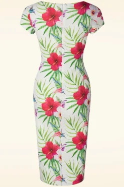 Vintage Chic for Topvintage Tanya Tropical Pencil Jurk In Wit>Vrouwen Plus Size Jurken