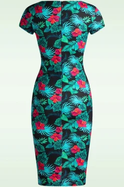 Vintage Chic for Topvintage Tanya Tropical Pencil Jurk In Zwart>Vrouwen Plus Size Jurken