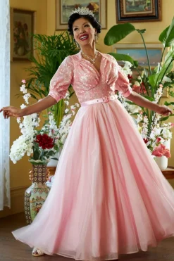 Miss Candyfloss Tess Pia Kanten Bruidsmeisjesjurk In Morganite>Vrouwen Maxi Jurken