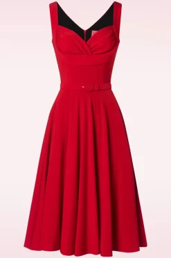 Glamour Bunny The Gina Lee Swing Jurk In Scarlet Rood><noscript><img width=