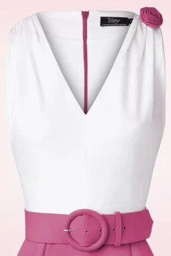 Vintage Diva The Kellie Pencil Jurk In Gebroken Wit En Donker Magentaroze><noscript><img width=