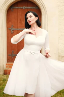 Vintage Diva The Patrizia Pencil Jurk In Wit>Vrouwen Plus Size Jurken