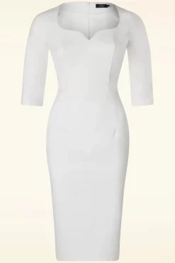 Vintage Diva The Patrizia Pencil Jurk In Wit><noscript><img width=