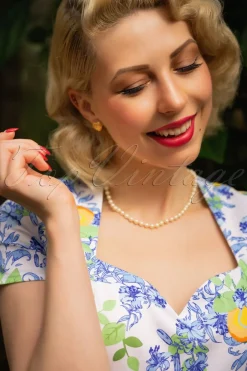 Topvintage Boutique Collection Topvintage Exclusive ~ Joliena Swingjurk In Wit En Blauw>Vrouwen Plus Size Jurken