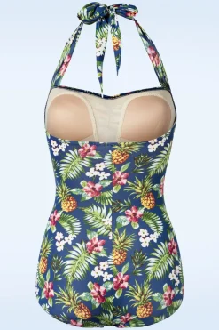Esther Williams Tropical One Piece Halter Badpak In Blauw>Vrouwen Badpakken