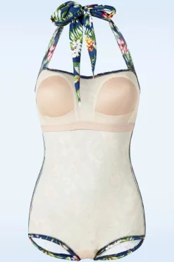 Esther Williams Tropical One Piece Halter Badpak In Blauw><noscript><img width=