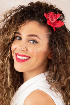 Topvintage Boutique Collection Tropical Vibes Haarbloemclip In Rood>Vrouwen Haaraccessoires