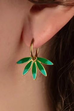 Urban Hippies Vergulde Gemma Oorbellen In Groen>Vrouwen Sieraden