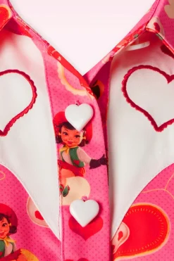 Vixen Western Print Tie Front Blouse In Roze>Vrouwen Blouses