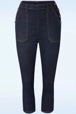 Queen Kerosin Workwear Capri Denim In Donkerblauwe Wassing>Vrouwen Broeken