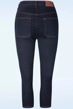 Queen Kerosin Workwear Capri Denim In Donkerblauwe Wassing>Vrouwen Broeken